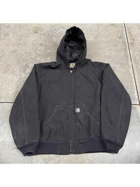 vintage carhartt faded black zip up heavyweight j130 workwear jacket size large